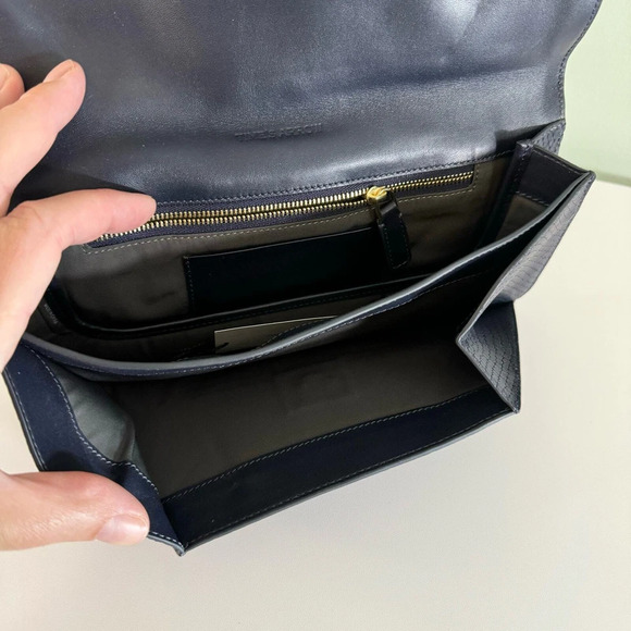 Time's Arrow Calfskin Gya Clutch Gongola Purse Flap Over Evening Party Prom Navy - Picture 8 of 9